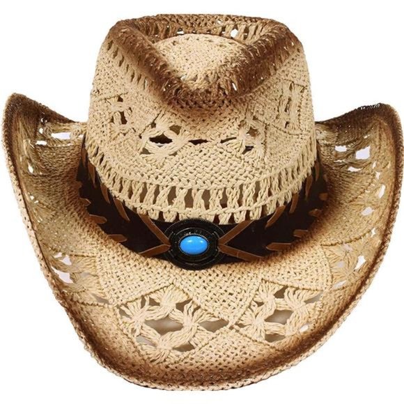 Men & Women's Luxury Woven Straw Cowboy Hat w/Hat Band - Picture 6 of 6